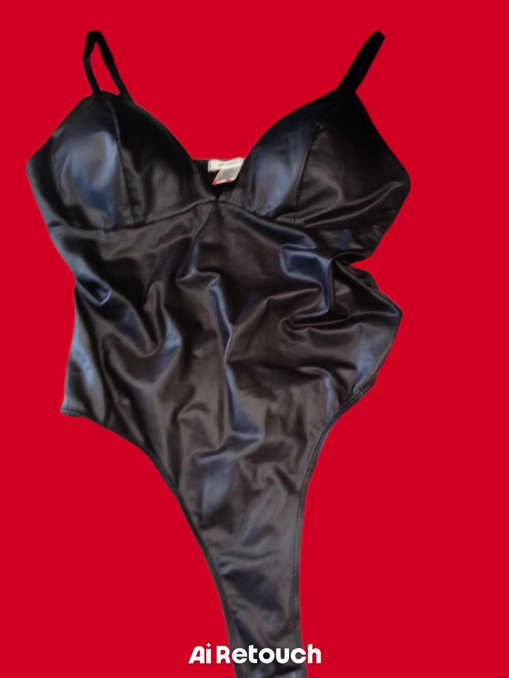Bozzolo Black Faux-Leather One-Piece Bodysuit